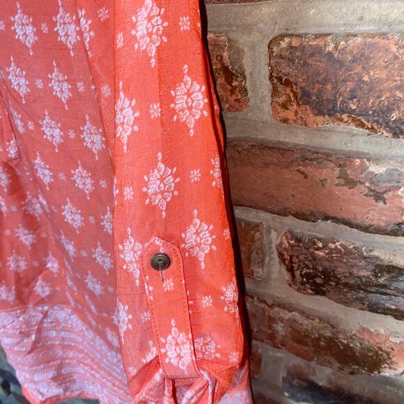 Kim Rogers Coral White Print Embellished Blouse Women's Size Small - Picture 2 of 6